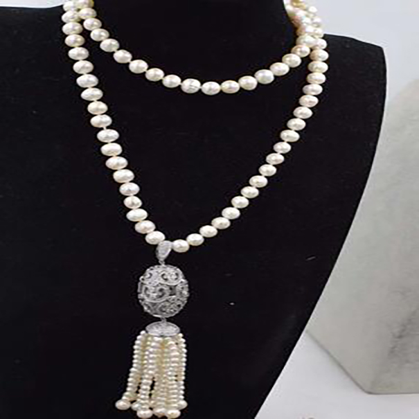 

freshwater 8-9mm pearl white round hook pendant necklace 30inch
