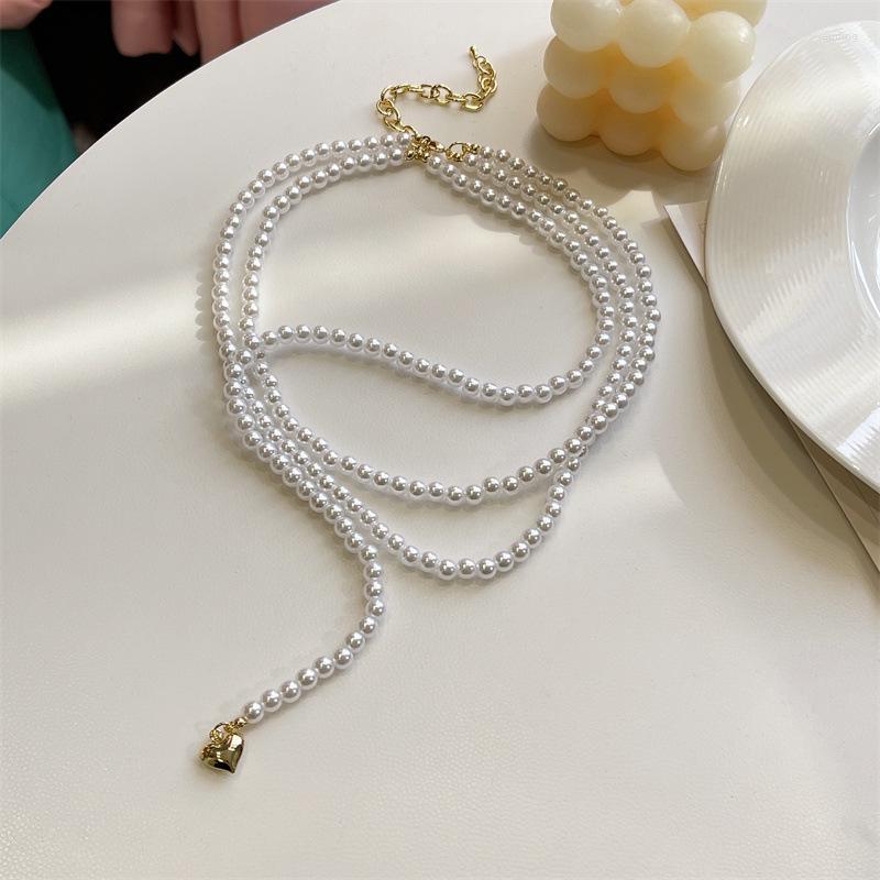 

Chains Multi-layer Pearl Necklace INS Wind Small Hearts Pendant Joker Niche Long Clavicle Neck Chain Personality