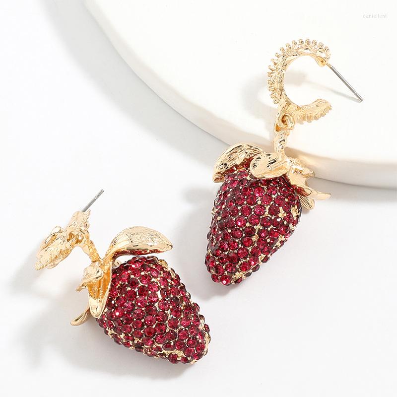 

Dangle Earrings Fruit Strawberry For Women Red Rhinestones Korean Style Aesthetic Jewelry Banquet Gifts Accessories Hanging