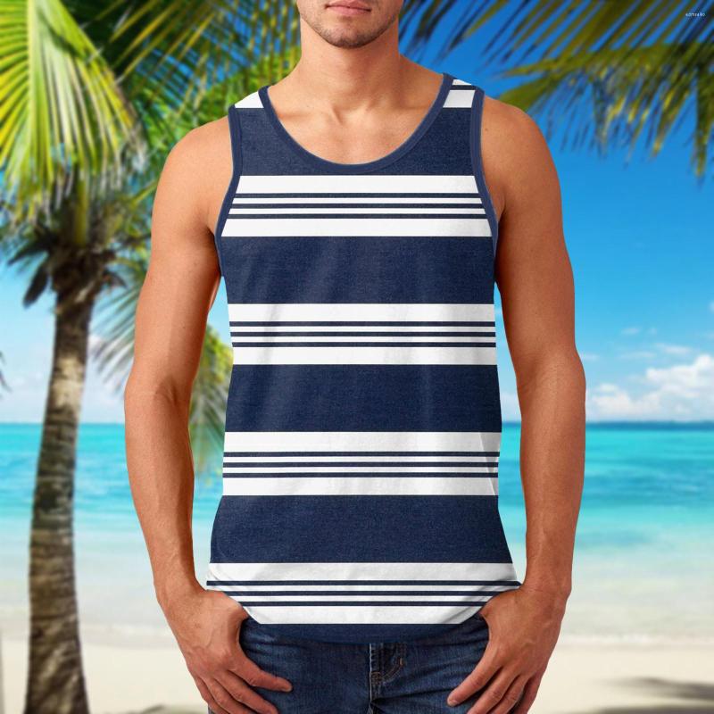 

Men's Tank Tops 2022 Summer Casual Sleeveless Tee Shirts For Mens Vintage Stripe Printing Men Fashion O-neck Pullover Streetwear, Navy