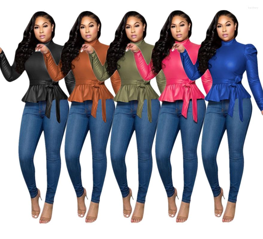 

Women' Leather Winter Jacket Women 2022 Luxury Clothing Fashion Office Ladies Solid Color Long Sleeve Hight-Neck Button PU Zipper Coat, Black