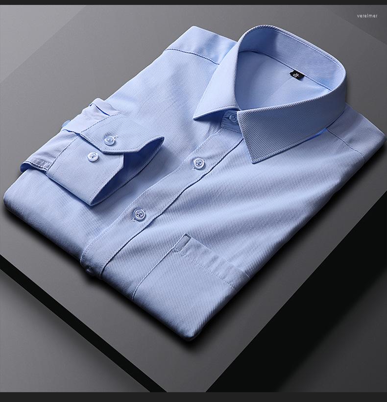 

Men's Casual Shirts 2022 Spring Light Luxury Long-sleeved Pure Blue Shirt Men Business Comfortable Simple Style