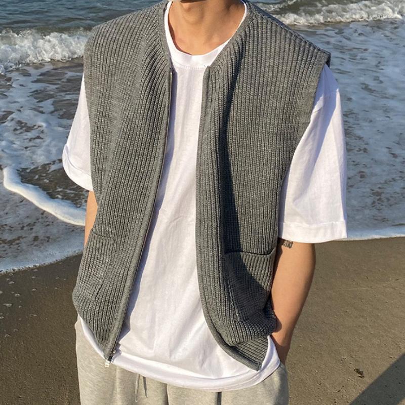 

Men' Vests Zip Up Sweater Vest Men Clothing Streetwear All-match Solid Sleeveless Cool Chic Fashion Arrival Teens Handsome Cozy
