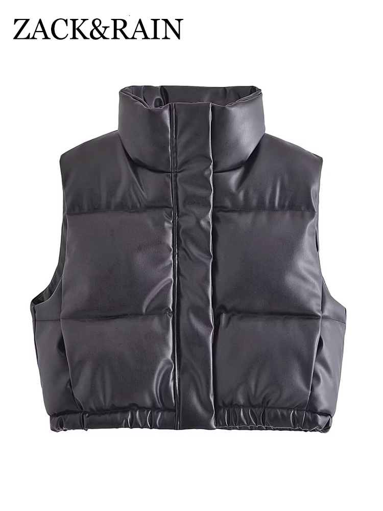 

Women's Vests ZACK RAIN Women Faux Leather Stand Collar Cotton Vest FallWinter Ladies Warm Parka Vest Vintage Slim Female Thick Outwear 221202, White