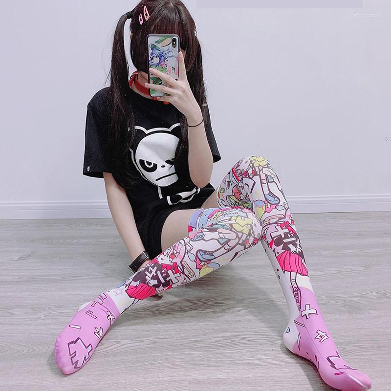 

Women Socks Over Knee Stockings Polyester Thin Funny Cartoon Long For Girl 3D Print Japanese Kawaii High Christmas Stocking, 01