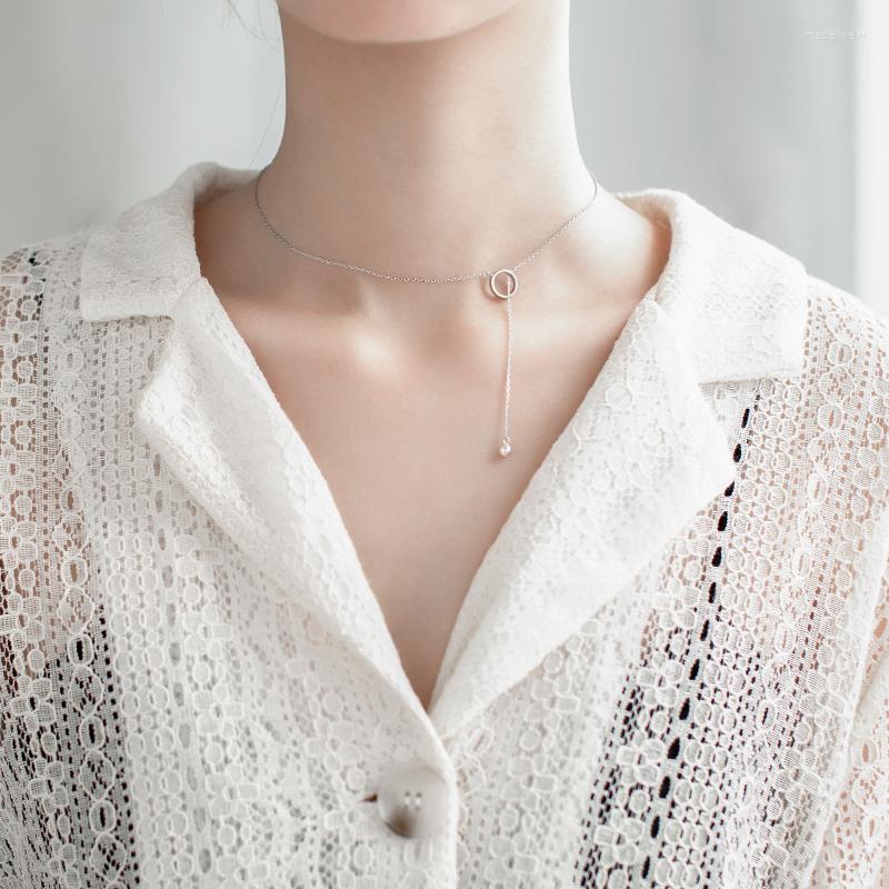 

Chains Two Wear Circle Geometric Sliding Round Bead Silver Color Clavicle Chain Necklace For Women Korean Fashion Jewelry SN2416