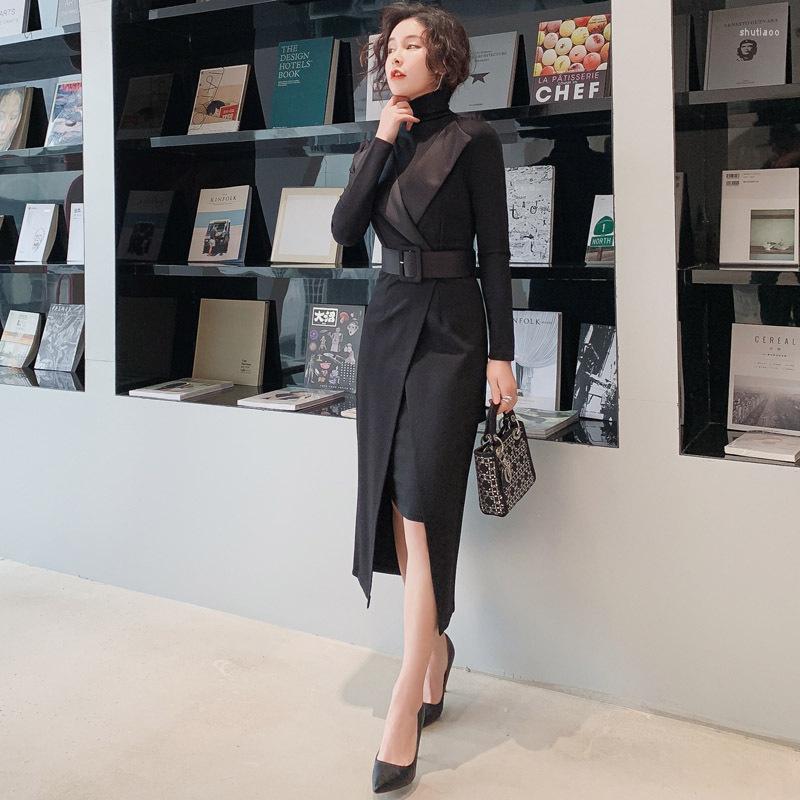 

Work Dresses Womens 2 Piece Dress Office Lady Long Sleeve Notched Collar Suit Spring Vintage Bodycon Sexy Party Bandage Vestidos, Black