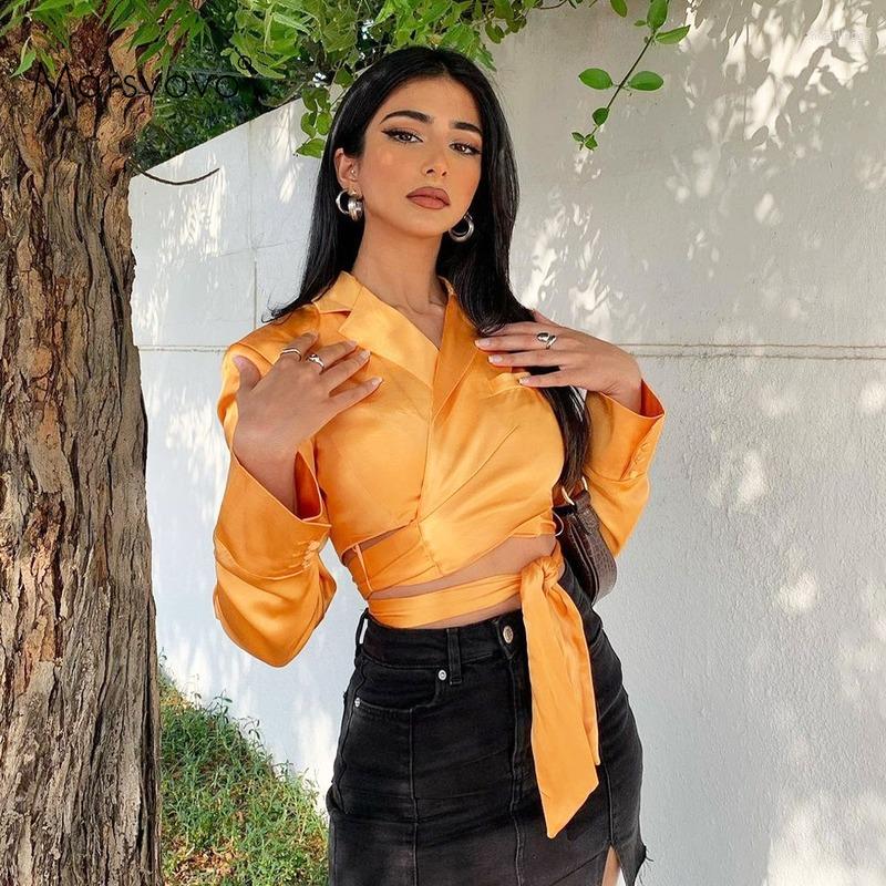 

Women' Suits Satin Woman Blazers Korean Fashion 2022 V Neck Bandage Top Coat For Office Lady Solid Elegant Blazer Long Sleeve Button Y2k, Orange