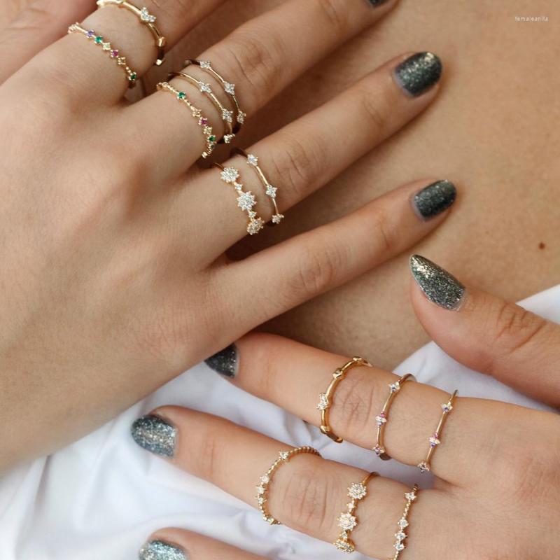 

Wedding Rings 2022 Arrived Minimal Delicate Thin Engagement Band Jewelry Adorable CZ Rainbow Colorful Stone Stacking Women Finger