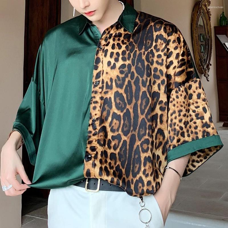 

Men's Casual Shirts Hop Streetwear Hip Fashion Stage Show Party Dress Shirt Men Short Sleeve Leopard Splice Match Bag Loose 2022 Male, Graph coloring