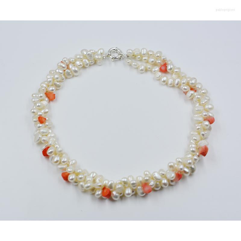 

Choker 7MM Natural Baroque Freshwater Pearl Coral Necklace. Sophisticated Luxury Women's Wedding Jewelry 50cm