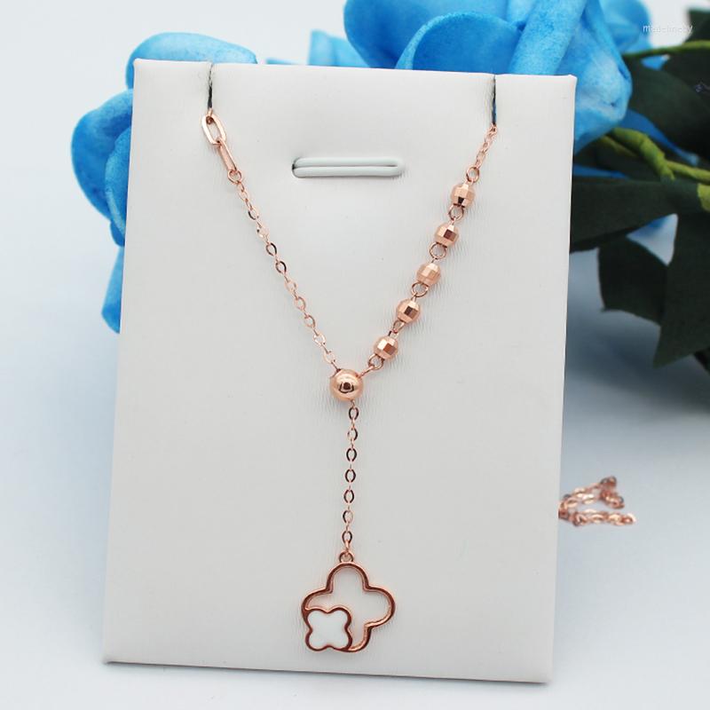 

Chains 585 Purple Gold Hollow Double Ring Flower Neckalce For Woman 14K Rose Pendant Art Sweet Romantic Engagement Dinner Jewelry