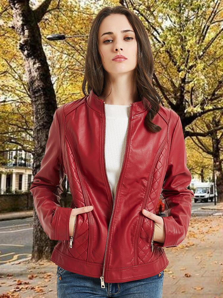 

Women's Leather Giolshon Luxury Faux Casual Jacket For Women Spring Fall And Winter Moto Biker Streetwear Coat PU, Brown