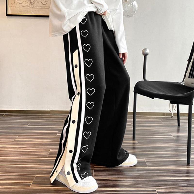 

Men' Pants Stylish Men Sweatpants Cool Basketball Heart Pattern Drawstring Mid Waist Side Slit, Black