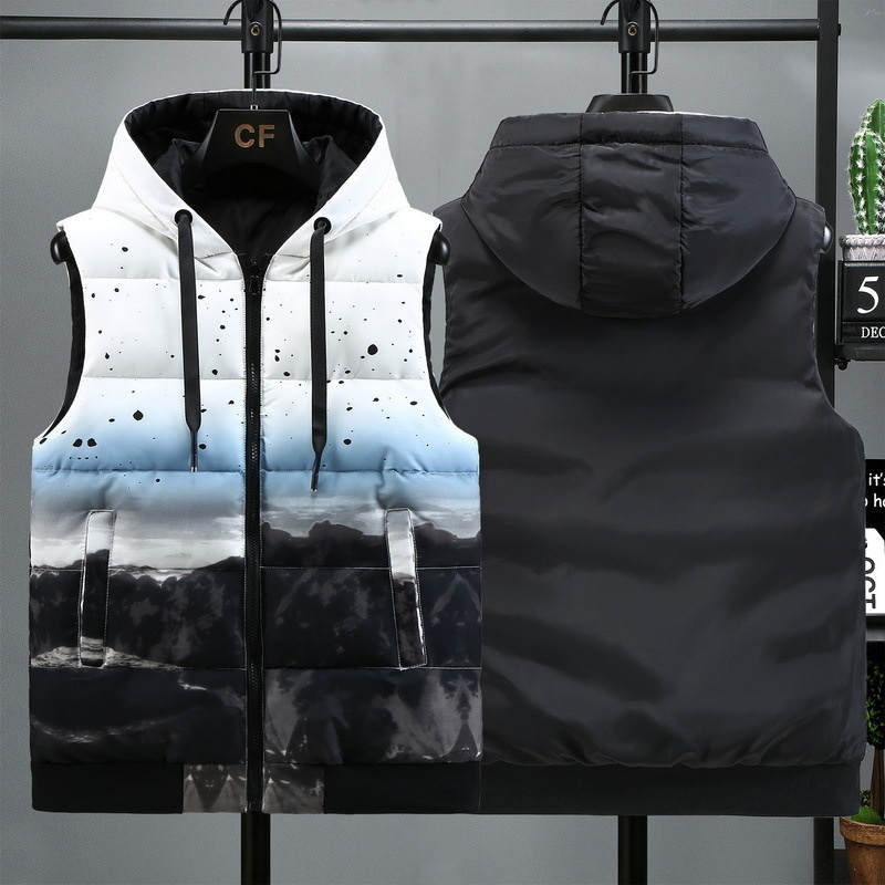 

Men's Vests 3641 Winter Double Sided Wear Vest Coat Men Hooded Casual Sleeveless Jacket Male Slim Plus Size 4XL Print Down Vest Men Zipper 221202, Blue