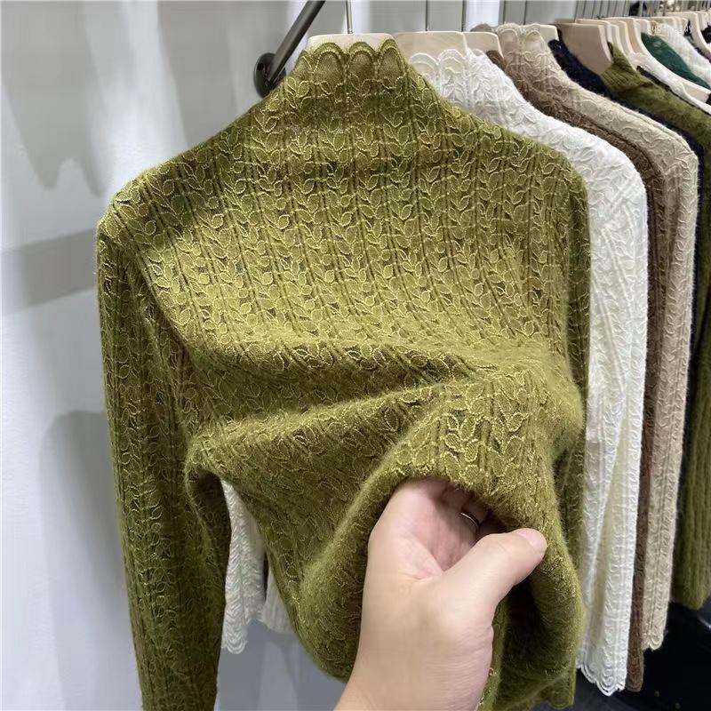 

Women's Blouses Lace Half High Collar Pullover Women's Plush Thickened 2022 Autumn Winter Warm Fashion Solid Color Elegant Long Sleeve, Khaki