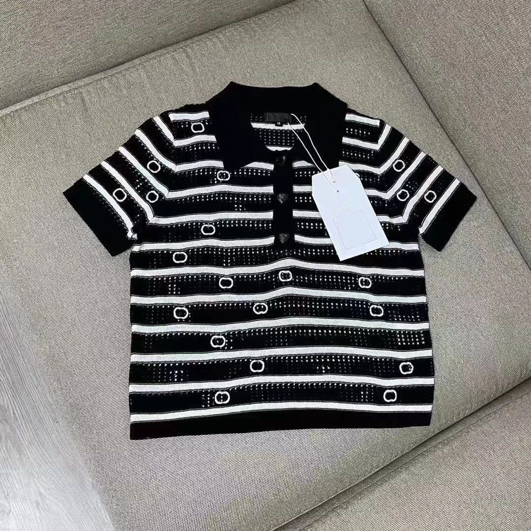 

Women' Knits & Tees Designer Women Letters Design Short Sleeve Hollow Out Embroidery Lapel Neck Apparel Tide Clothing 6L06, White