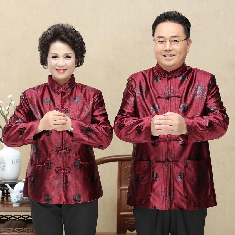 

Ethnic Clothing Autumn Long Sleeve Elderly Couples Men Tang Suit Women Chinese Traditional Tops Lady Ancient Birthday Year Uniform