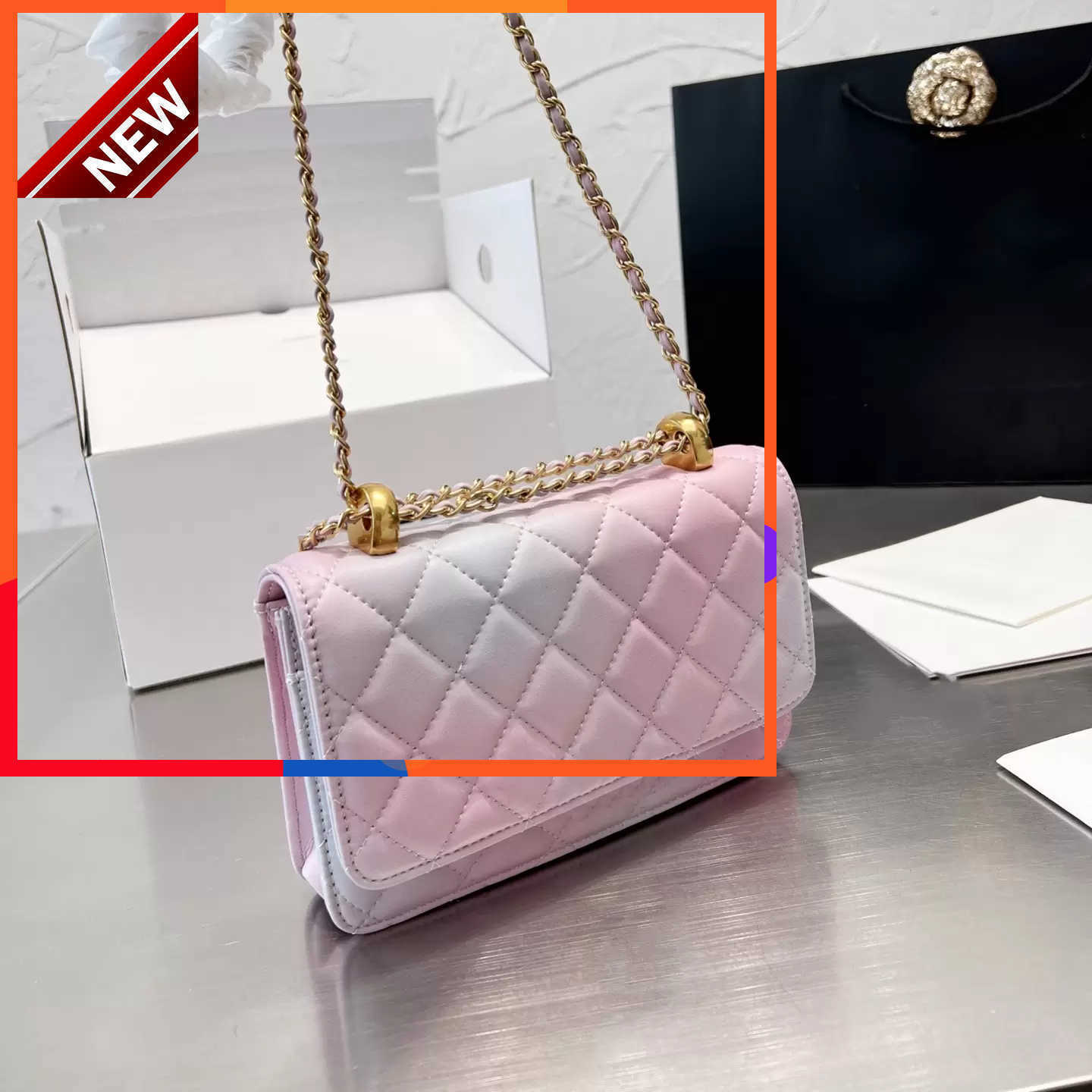 

Brand Designers Shoulder Bags Brand Fashion Texture Cowhide Metal Chain Hardware Adjusted Shoulder Oblique Cross Bag Factory Direct Sales, Pink