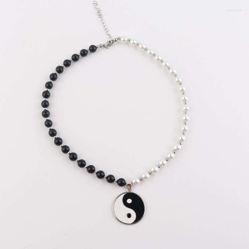 

Choker Yin Yang Tai Chi Taiji Pearl Beads Pendant Necklace Punk Chain Unisex Couple Women Men's Friend Jewelry