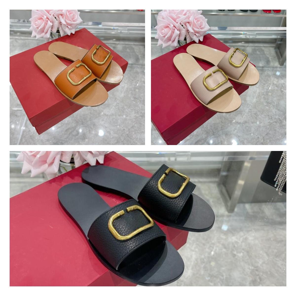 

Shoes Luxury Designer Women Slipper Metallic VLogo Signature trim grained cowhide 0 5 cm leather slippers valentinoes valentinoity RBL, Color 1
