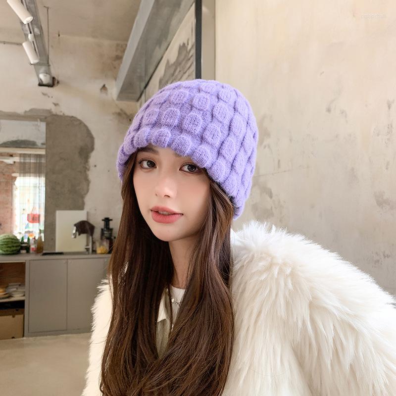

Berets Big Head Woolen Hat For Women Autumn Winter Versatile Mohair Knitted Warm Ear Protection Pile Cap Japanese Style Ladies, 14
