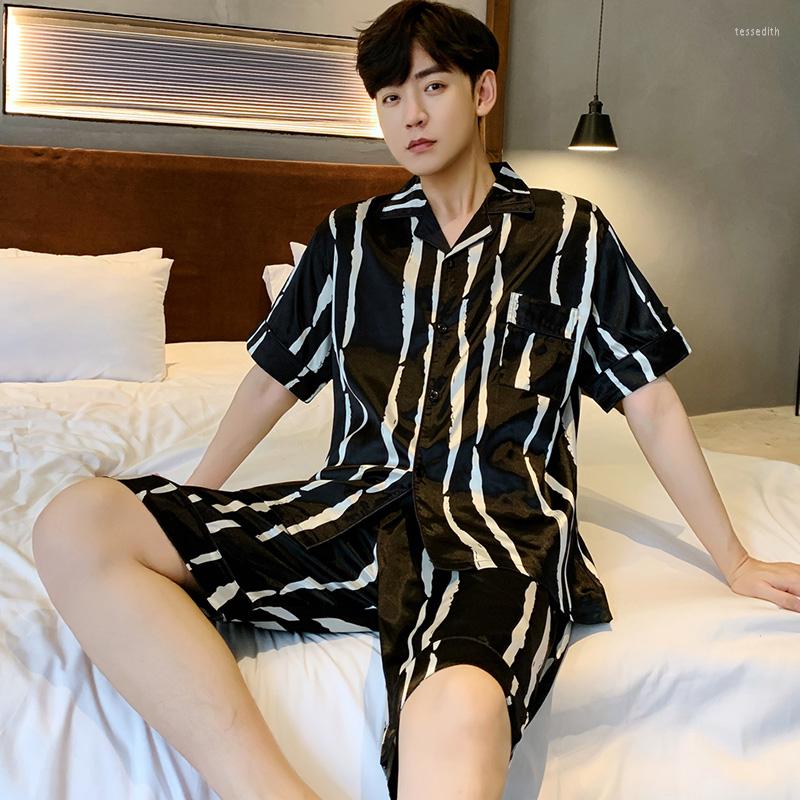 

Men's Sleepwear Summer Silk Satin Pajamas Trousers For Men Set 2 Pieces Sets Pyjamas Suit Pijama Loungewear Plus Oversized 5XL, 216
