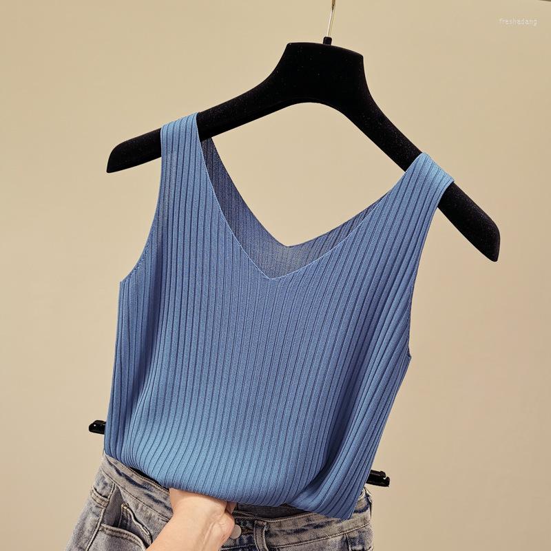 

Women's Tanks Women Sexy Knitted Sleeveless Ped Vest Slim Sling Tank V-neck Plain Camisole High Elastic Camis, Black