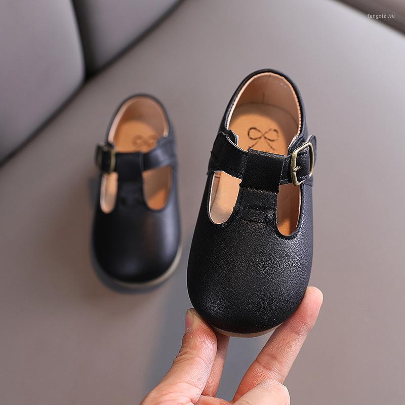 

Flat Shoes Girls Boys Flats T Strap Kids Leather Dress For Child Princess Baby Toddlers Anti-Slippery 1-5y, Black