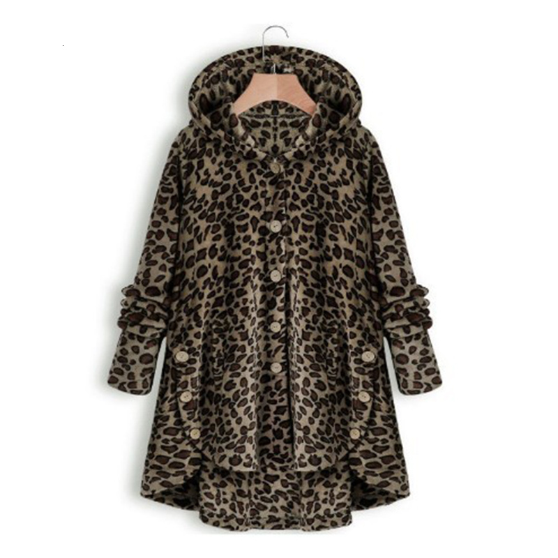 

Women' Fur Faux Leopard Jacket Coat Plus Size 5XL Button ry  Long Loose Soft Overcoat 221202, Grey