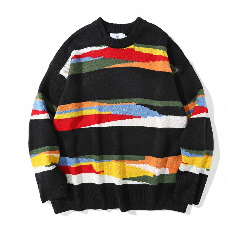 

Men's Sweaters Mens Oversize Sweater Retro Striped Knitted 2022 Autumn Vintage Streetwear Women Pullover Couple Cotton Knitwear Unisex, Black