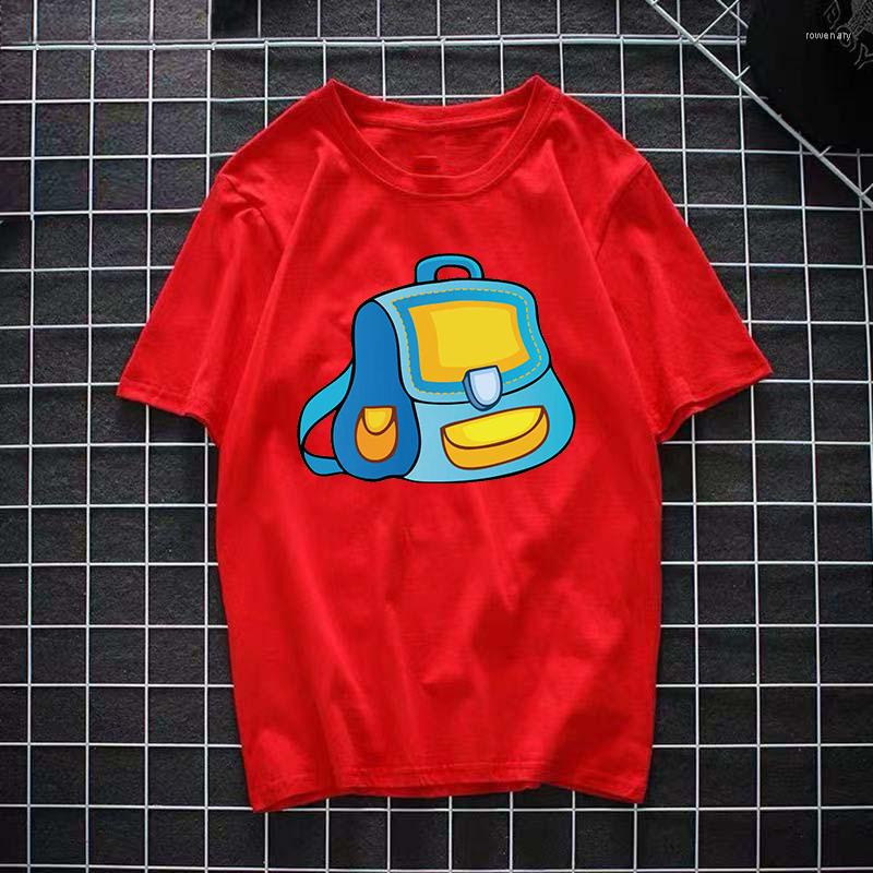 

Men's T Shirts Backpack Creative Printing Pattern Summer T-shirt Men And Women With The Same Top Round Neck Trend Street Half-sleeved Cotton, White