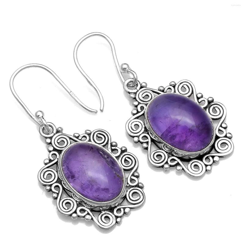 

Dangle Earrings Genuine Amethyst 925 Sterling Silver 36 Mm AE2570