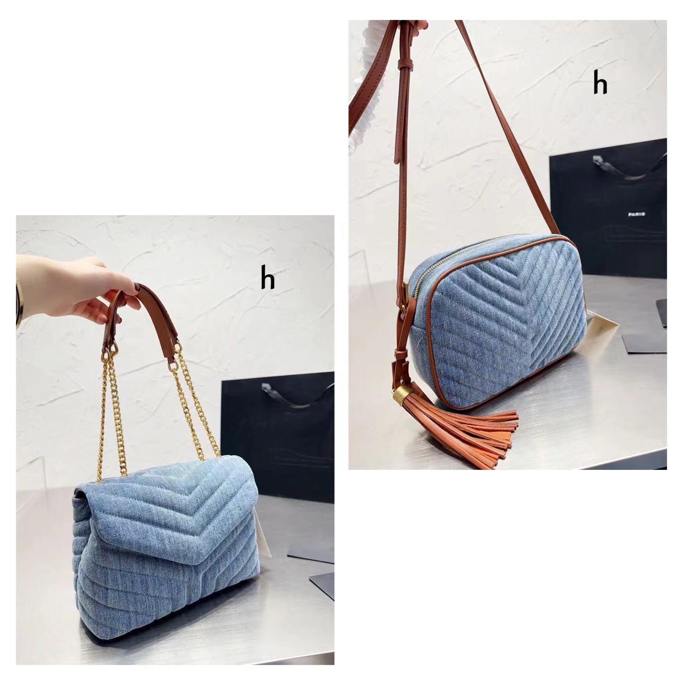 

Top quality Designer handbags autumn and winter denim bag chain shoulder bag messenger bag 25cm, Blue