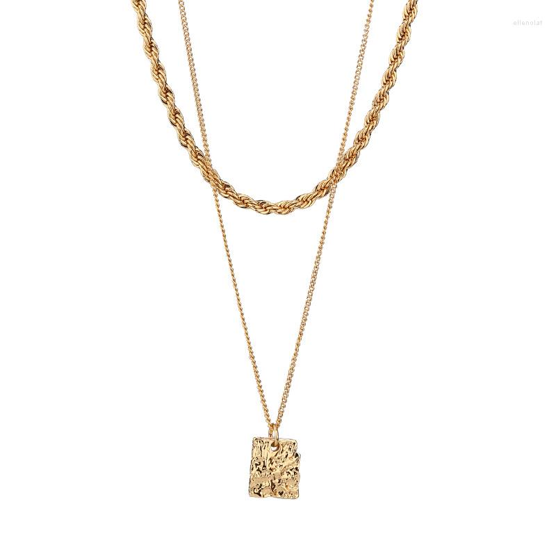 

Choker SRCOI Vintage Geometric Irregular Rectangle Charm Pendant Necklace Gold Color Twisted Rope Chain Minimalist Chokers