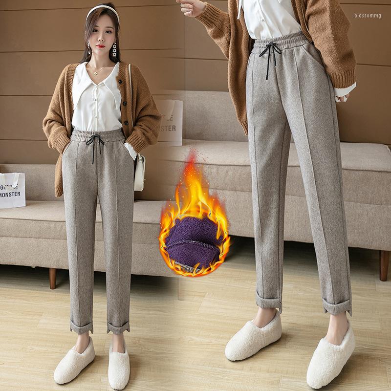 

Women's Pants Warm Thicken Winter Women Harem Elastic High Waist Casual Trousers Streetwear Pocket Female Pencil 2022, Dark grey