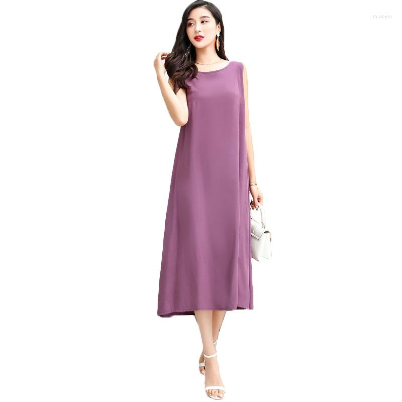 

Casual Dresses Women Dress 2022 Summer Round Neck Sleeveless Solid Color Loose Cotton Silk Beach Long Vestidos Home Clothes5XL, Color 8