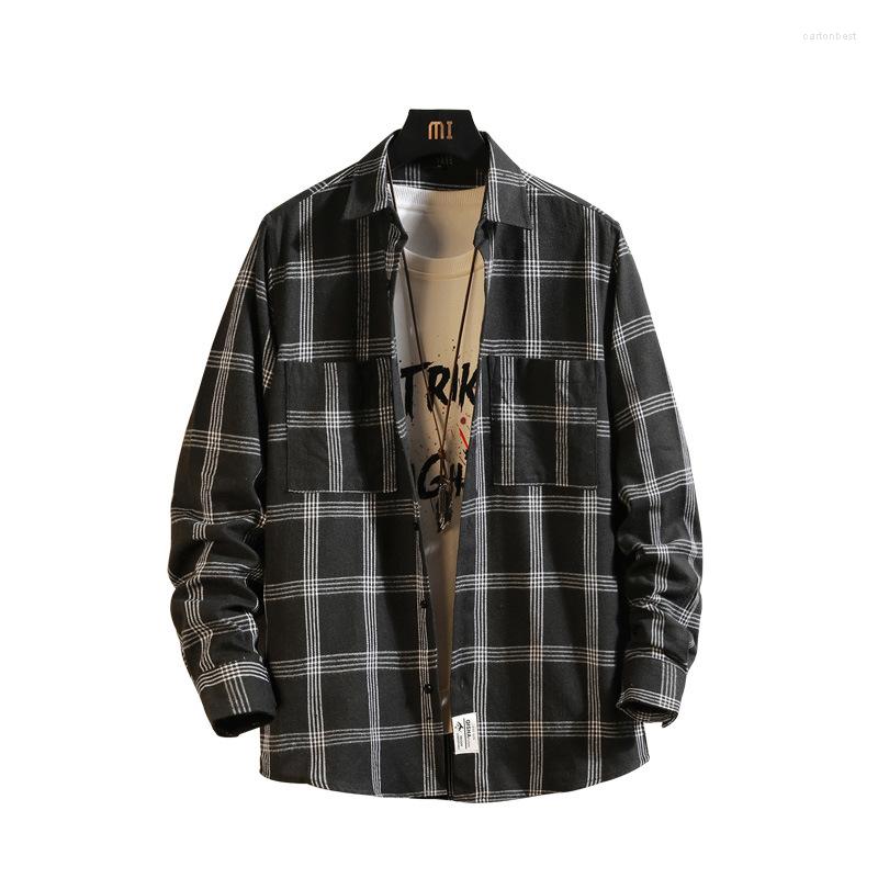

Men's Casual Shirts 2022 Long Shopping Spring Autumn Black Navy Blue Gray Plaid Mens Fashion Men Clothing, As picture color