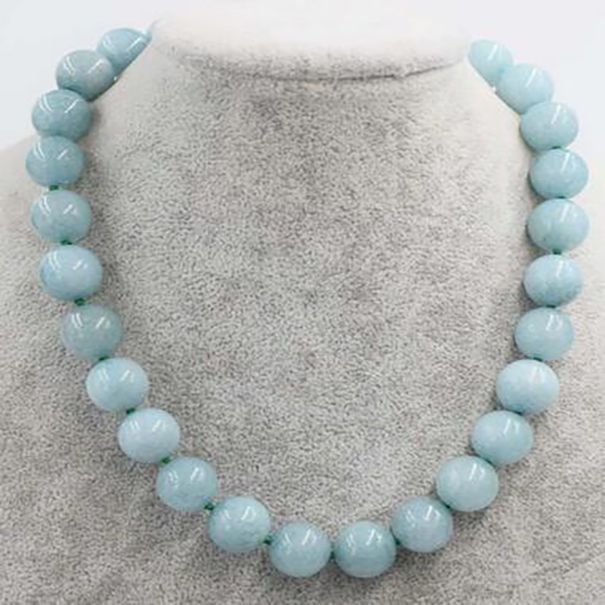

ligtht blue jade round 12mm necklace 17inch wholesale beads woman