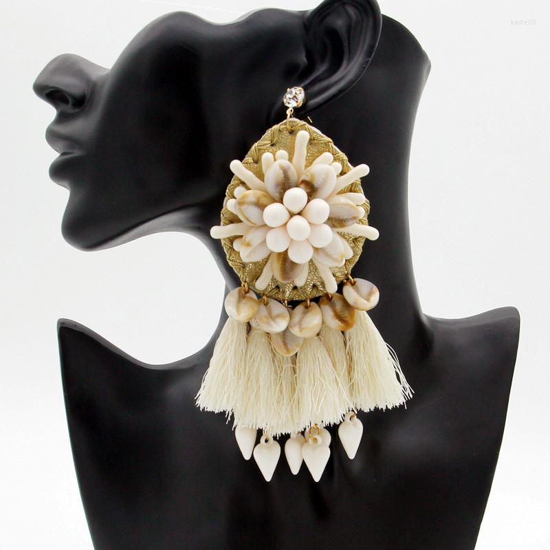 

Dangle Earrings FishSheep Statement Bohemian Big Fringed Tassel Drop For Women Handmade Boho Ethnic Shell Beads Brincos
