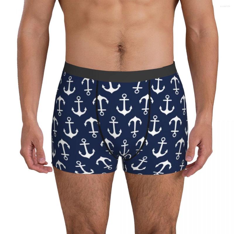 

Underpants Navy Blue Nautical Underwear Anchor Pattern Print Trunk Trenky Men Panties Plain Boxer Brief Gift, 12