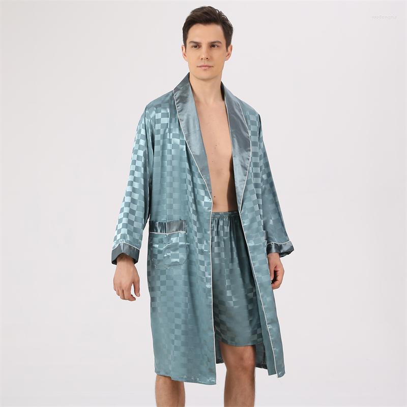 

Men's Sleepwear Bathrobe For Men Thin Print Shorts Sets 7XL Home Faux Silk Pajama Set Long Sleeve Kimono Soft Cozy Bath Gown, Gold robe shorts 2pc