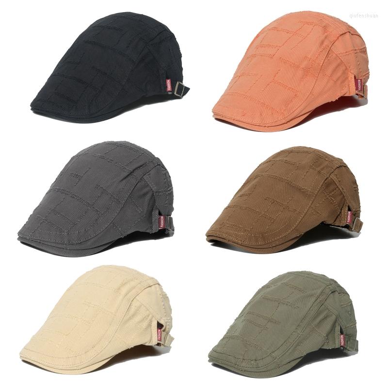 

Berets Solid Color Plaid Beret Niche Checkered Painter Hat Adjustable Sboy All-match For Spring Summer Street Shooting, Army green