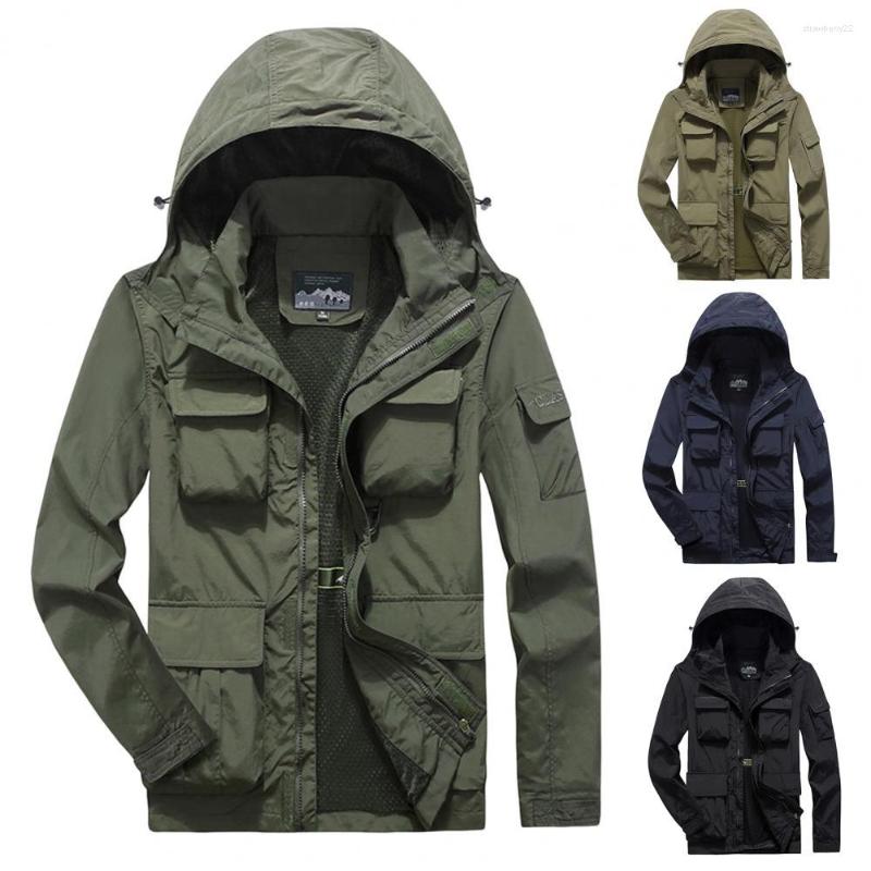

Men's Jackets Casual Detachable Hood Comfortable Wearing Breathable Fall Jacket Overcoat Faux Leather Label Hooded For Outdoors, Black