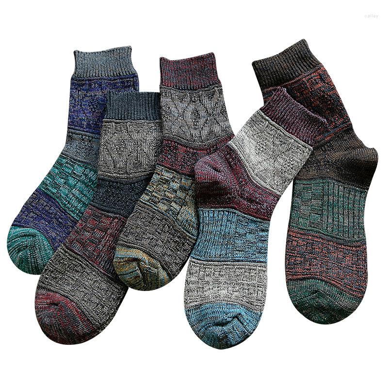 

Men's Socks 3 Pairs Autumn Winter Thick Thread Color Matching Ethnic Style Tube Male Trendy, Black red