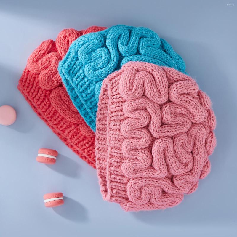 

Berets Gaono Crazy Brain Hat Handmade Knitted Beanie Cap Funny Crochet Gifts Thinking Knit For Women Men, Black