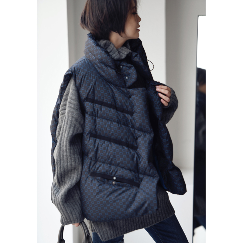 

Women's Vests MICOCO V8010C Koreanstyle fashion print loose white eiderdown warm collar vest 221202, Blue