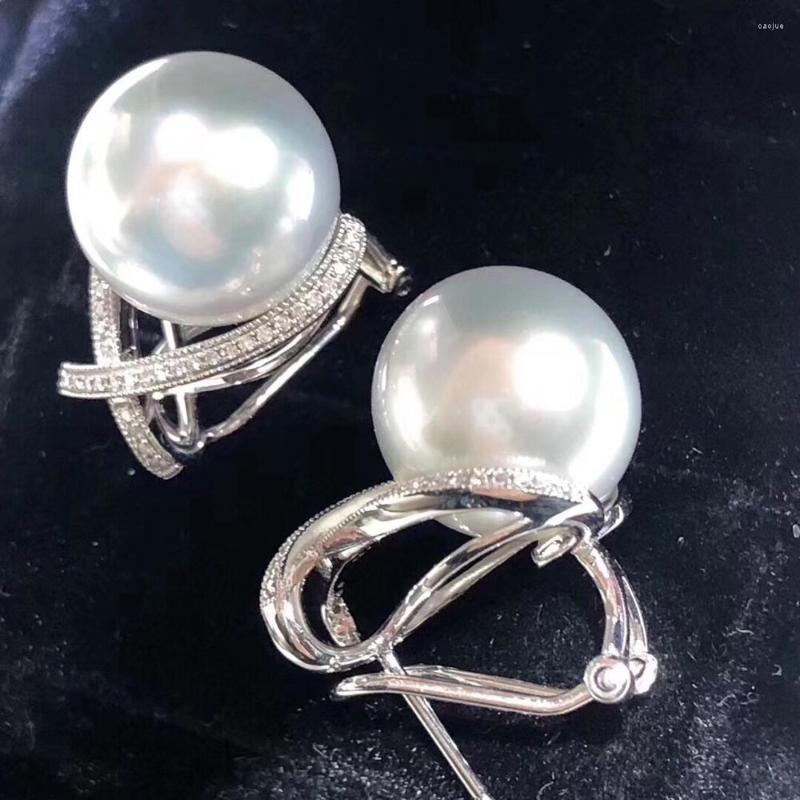 

Stud Earrings Fine Jewelry Pure 18 K Gold Natural Fresh Water White 11mm Round Pearl For Women