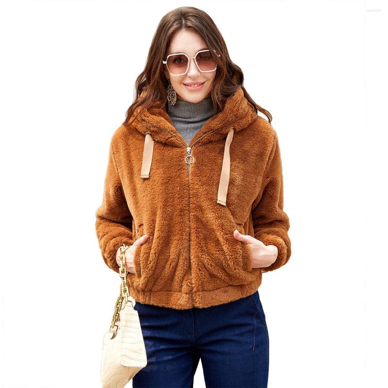 

Women' Trench Coats Autumn And Winter Style Women' Wool Coat Hooded Long Sleeve Warm Cotton Jacket Solid Color Short Top Sweater Wear, Black