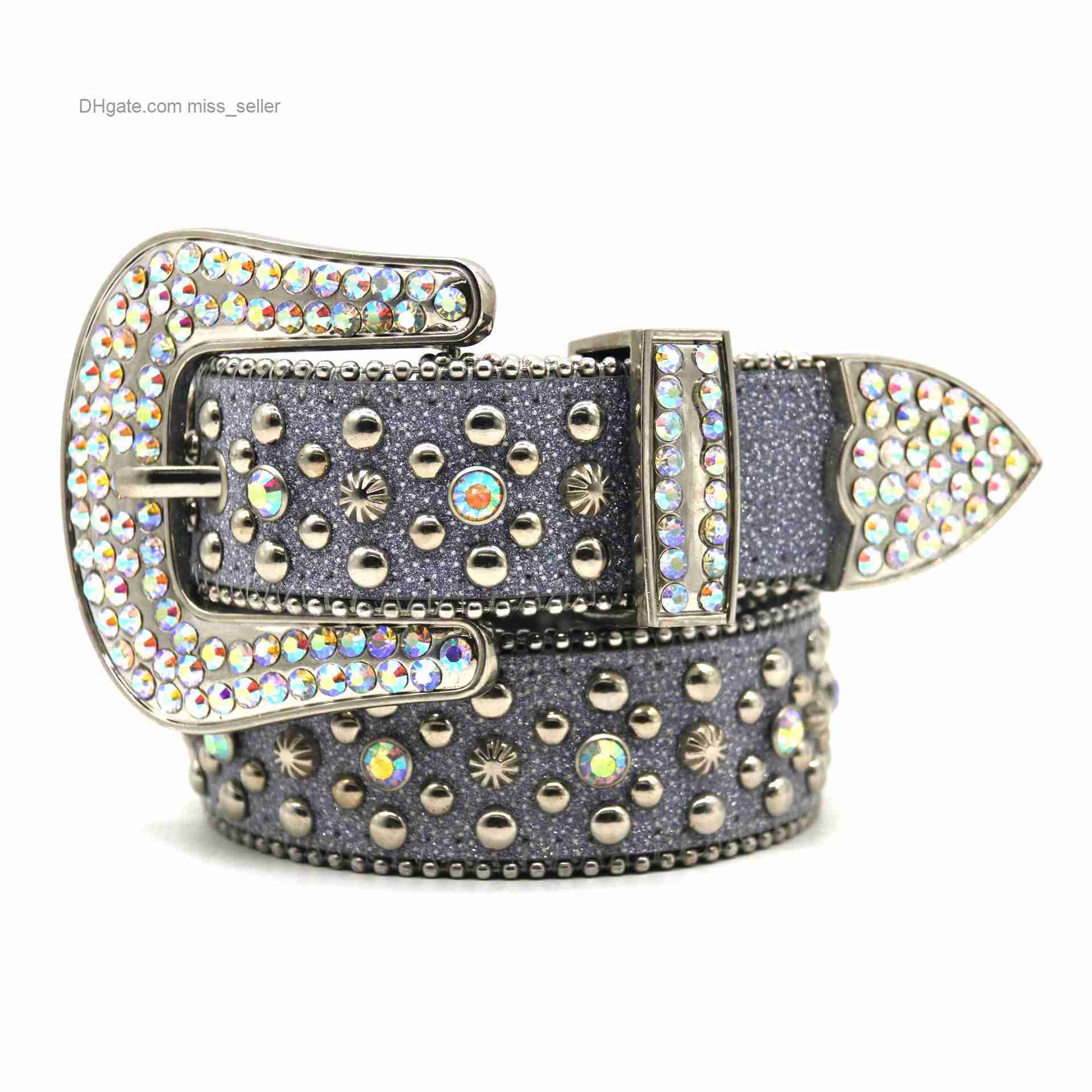 

2022 Designer Belt Bb Simon Shiny belt glass waist seal rivet alloy pin buckle fashionable street style net fashion for both men and women, Multi